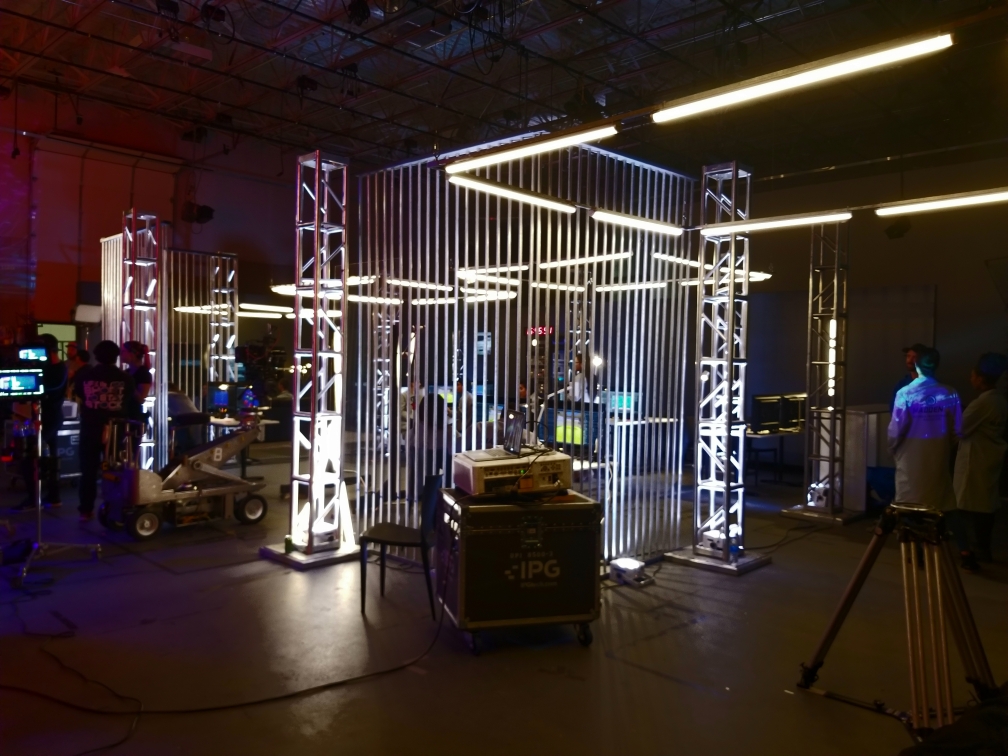 On-location lighting and grip equipment setup for a professional production shoot